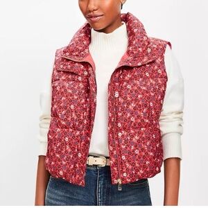 LOFT Petite Red Floral Puffer Vest